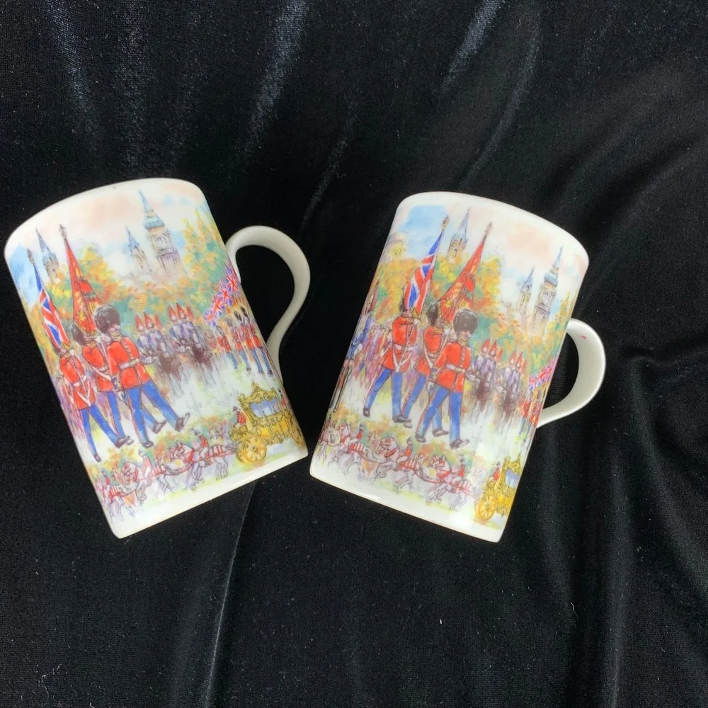 James Sadler 2 Mugs Bone China Pomp and Ceremony Parade Horses Soldiers Flags - Picture 5 of 14
